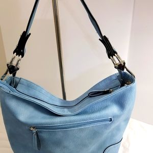 Faux leather light blue handbag